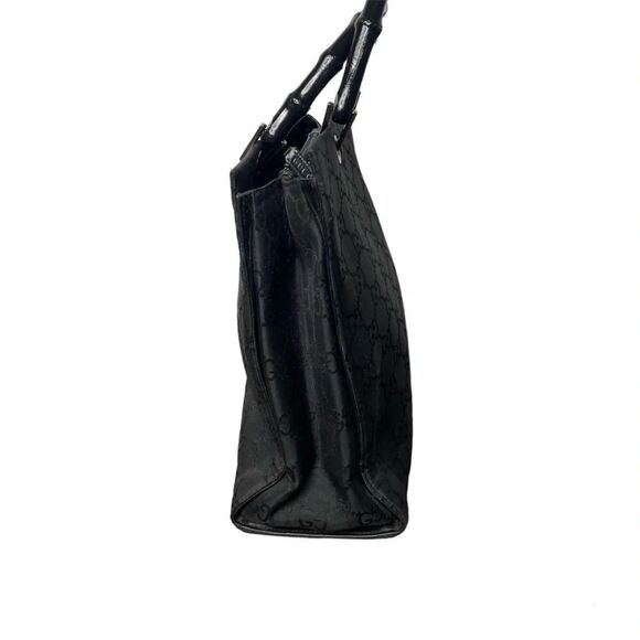 GUCCI Black Bamboo Handle Monogram Canvas Shopper Handbag Purse Y2K Vintage - Picture 5 of 12
